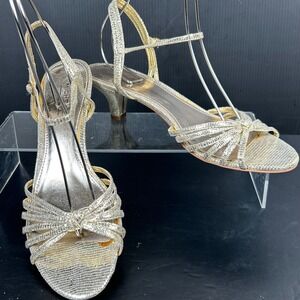 Michelle D. Gold Heels Size 9 Strappy Croc Embossed Evening NEW SANDALS $99